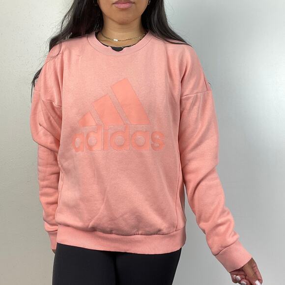 Adidas Size S Fleece Pullover Sweatshirt Pink - Picture 7 of 12